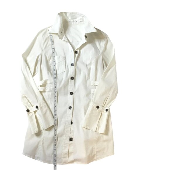MARC CAIN Women White Sculptural Tunic Shirt Dress Jacket Tailored Minimalist M - Picture 7 of 13